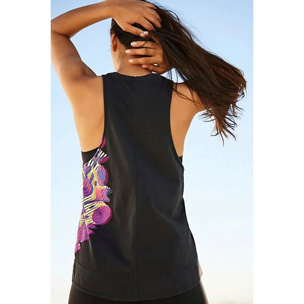 Free People Movement Inhale Tank Top Black Size XS Oversized (Rare) Graphic - Picture 2 of 12